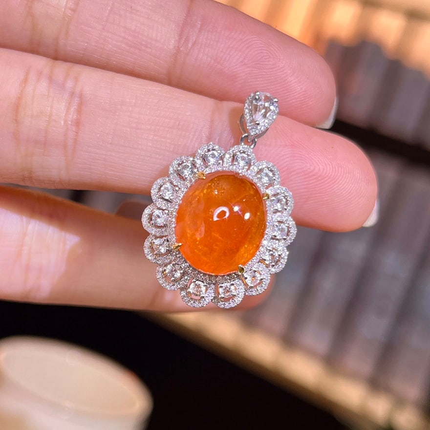 14k Gold 11.24 Ctw Natural Spessartine & Diamond Pendant( Without Chain ) - 7