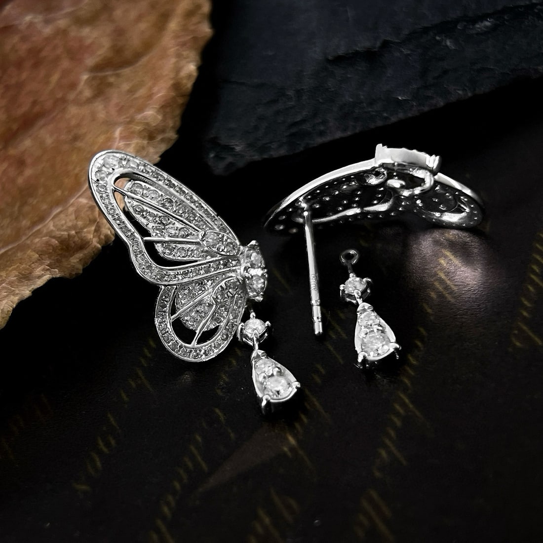 14k Gold 0.56 Ct Natural H Diamond & Butterfly Earrings - 3
