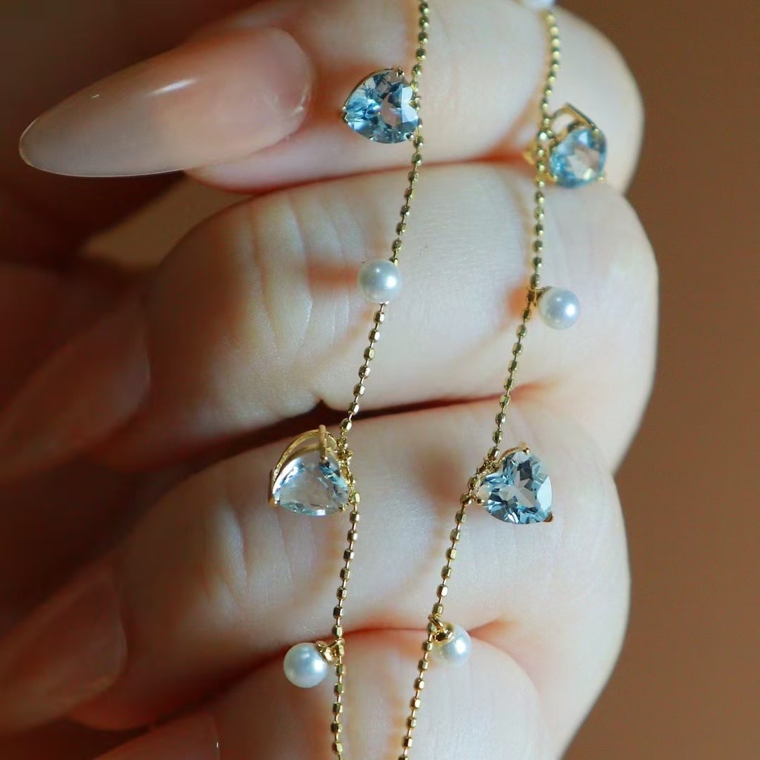 14k Gold 1.9 Ct Natural Aquamarine Necklace - 2
