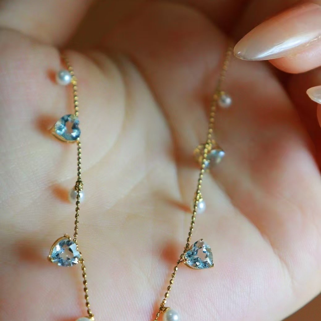 14k Gold 1.9 Ct Natural Aquamarine Necklace - 5