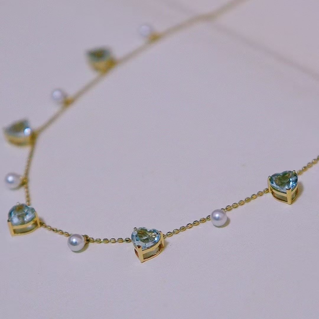 14k Gold 1.9 Ct Natural Aquamarine Necklace - 6