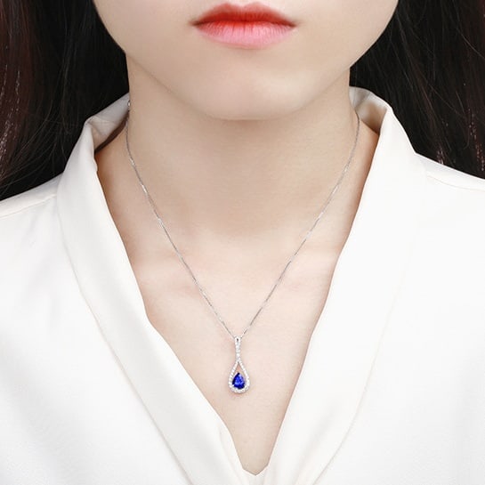 14k Gold 1.46 Ctw Natural Sapphire & Diamond Pendant( Without Chain ) - 5
