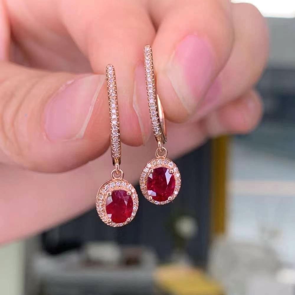 14k Gold 0.96 Ct Natural Ruby & Diamond Earrings: Ref:230969223 // gold content:14k gold // main gemstone:ruby // shape:oval // carat weight:0. 96ct // color:pigeonblood red // treatment:natural // // adjacent gemstone 2 : diamond // shape:round // c