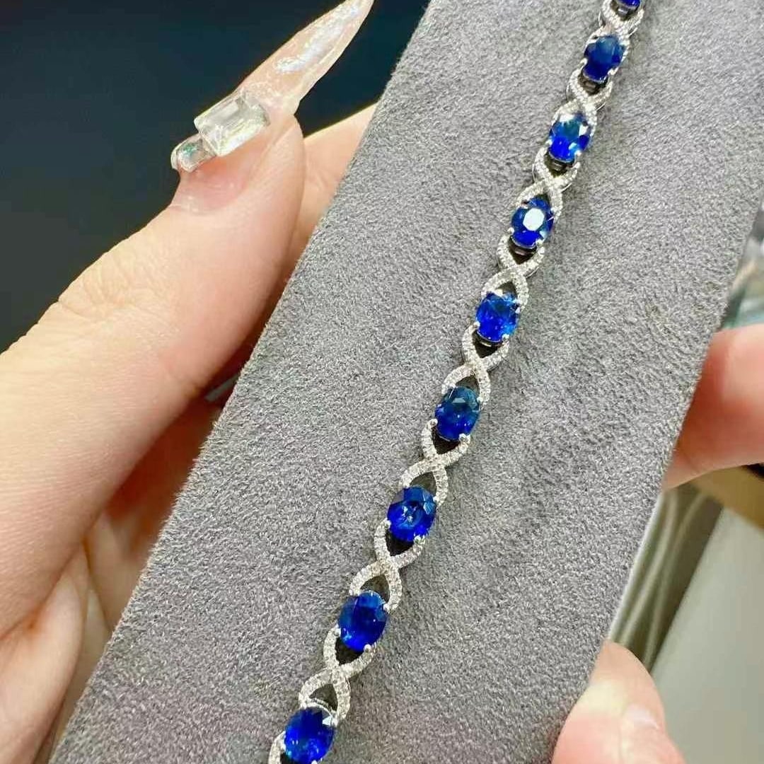 14k Gold 5.57 Ct Natural Sapphire & Diamond Bracelet - 2