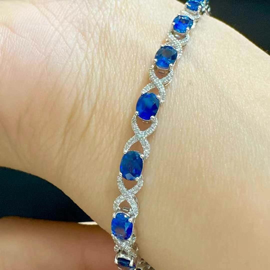 14k Gold 5.57 Ct Natural Sapphire & Diamond Bracelet - 3
