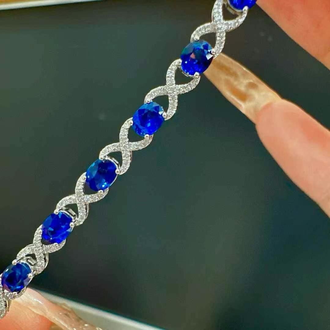 14k Gold 5.57 Ct Natural Sapphire & Diamond Bracelet - 4