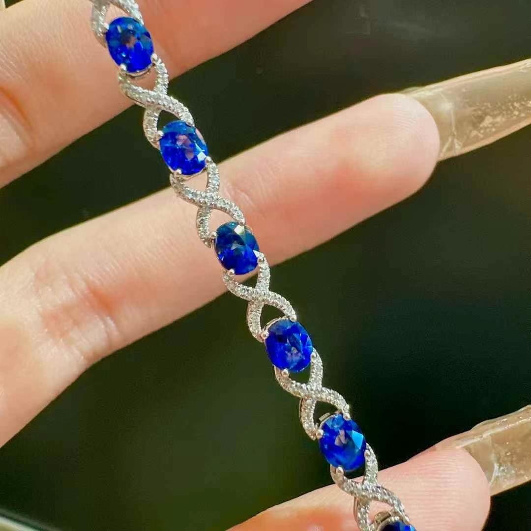 14k Gold 5.57 Ct Natural Sapphire & Diamond Bracelet - 5
