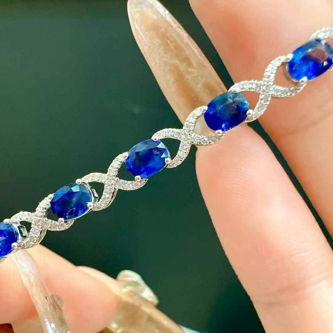 14k Gold 5.57 Ct Natural Sapphire & Diamond Bracelet - 6