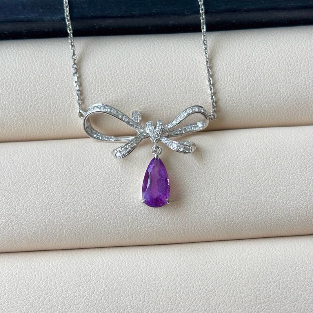 14k Gold 2.24 Ctw Natural Sapphire & Diamond Necklace - 2