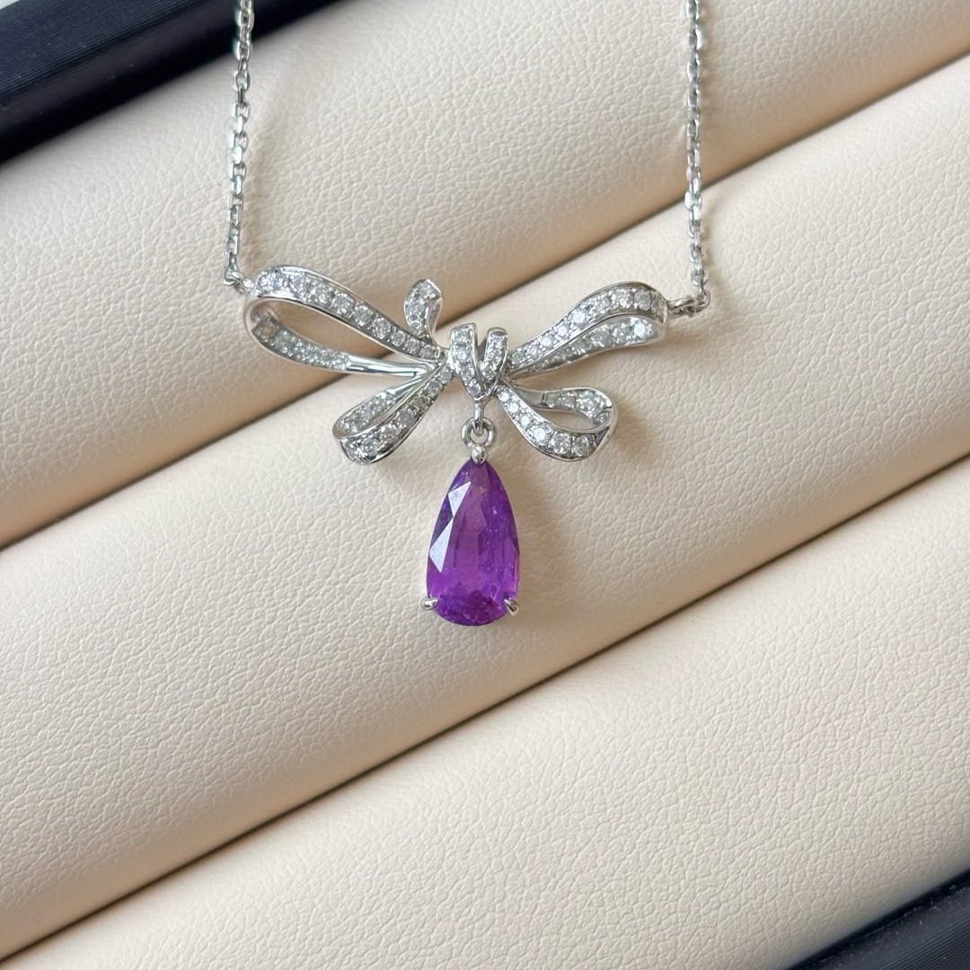14k Gold 2.24 Ctw Natural Sapphire & Diamond Necklace - 3