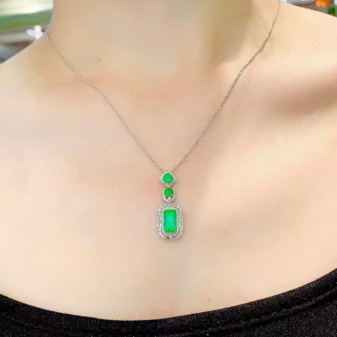 14k Gold 2.05 Ct Natural Emerald & Diamond & Sapphire Pendant( Without Chain ) - 4