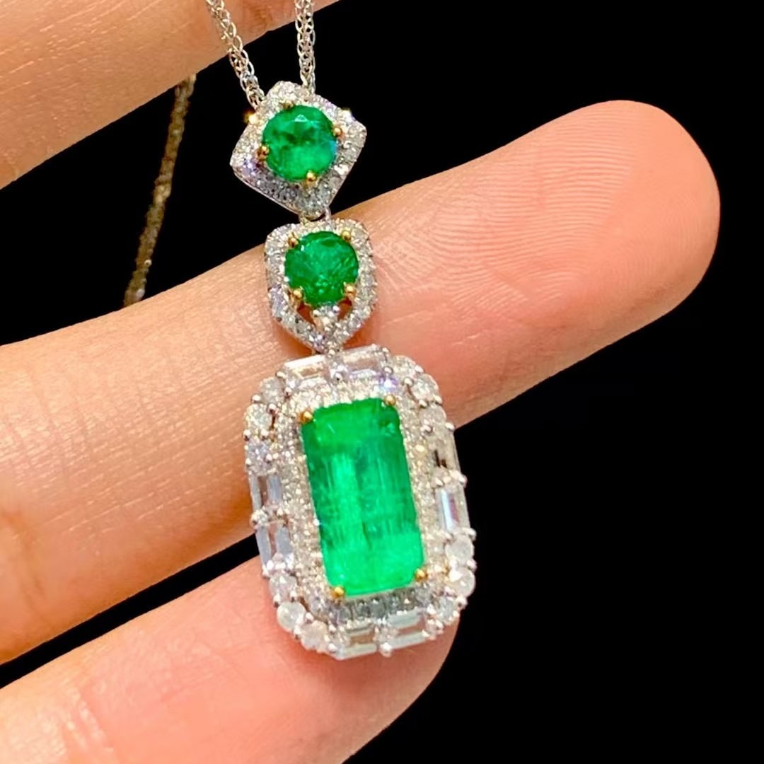 14k Gold 2.05 Ct Natural Emerald & Diamond & Sapphire Pendant( Without Chain ) - 5
