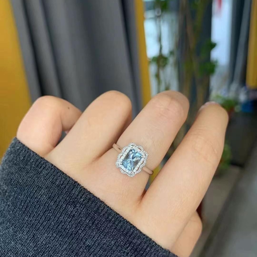 14k Gold 1.05 Ctw Natural Aquamarine & Diamond Ring - 4