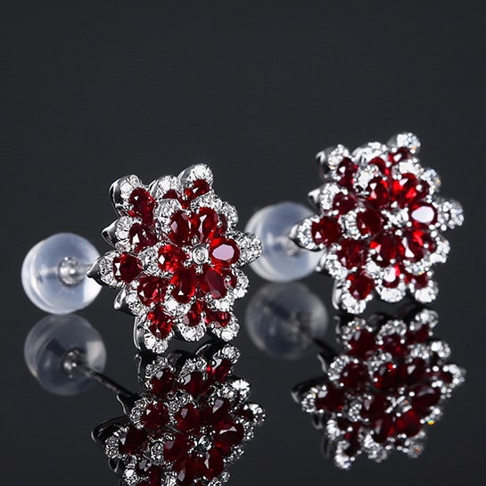 14k Gold 2.88 Ctw Natural Ruby & Diamond Earrings - 3