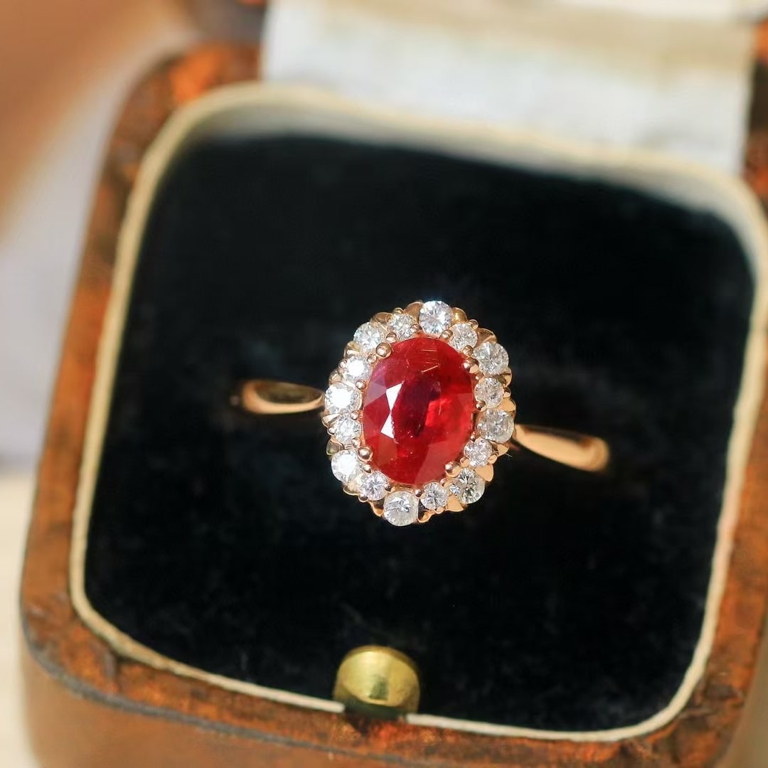 14k Gold 1.49 Ctw Natural Ruby & Diamond Ring: Ref:230969161 // gold content:14k gold // ring size:7. 25us // // main gemstone:ruby // shape:oval // carat weight:1. 13ct // color:pigeonblood red // treatment:natural // // adjacent gemstone 2 :