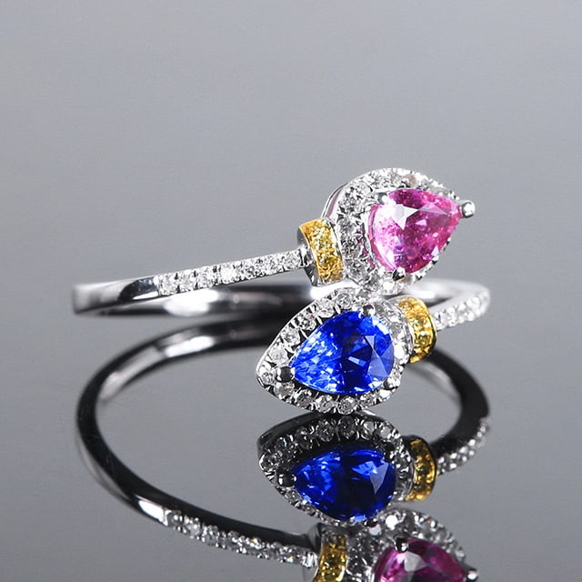 14k Gold 1.08 Ctw Natural Sapphire & Diamond & Toi Et Moi Ring - 2