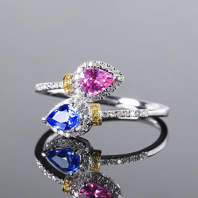 14k Gold 1.08 Ctw Natural Sapphire & Diamond & Toi Et Moi Ring - 3
