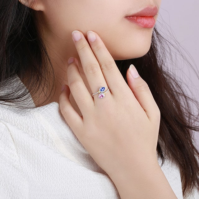 14k Gold 1.08 Ctw Natural Sapphire & Diamond & Toi Et Moi Ring - 6