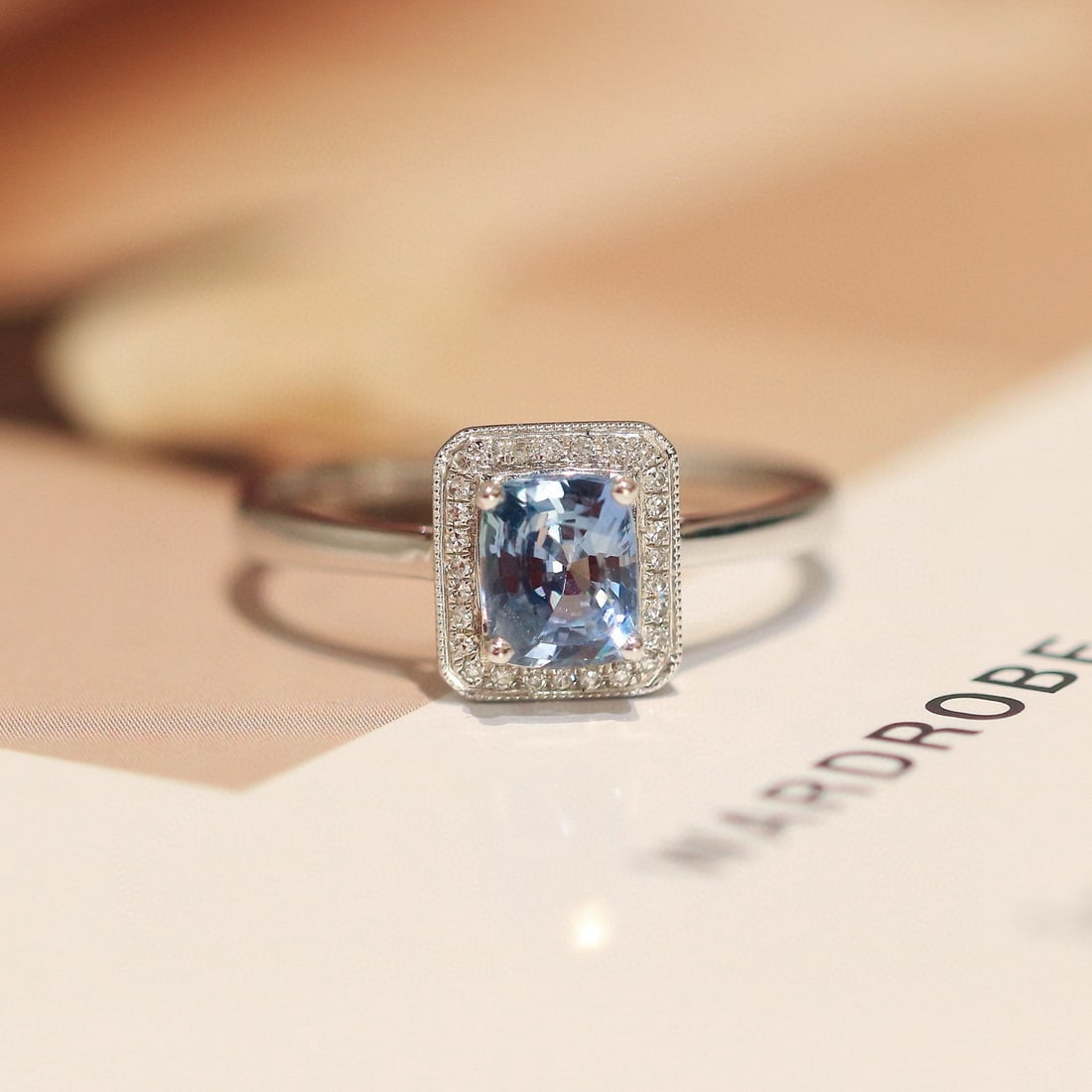 14k Gold 0.88 Ctw Natural Aquamarine & Diamond Ring: Ref:230970063 // gold content:14k gold // ring size:7. 25us // // main gemstone:aquamarine // shape:cushion // carat weight:0. 8ct // color:blue // treatment:natural // // adjacent gemstone 2 :