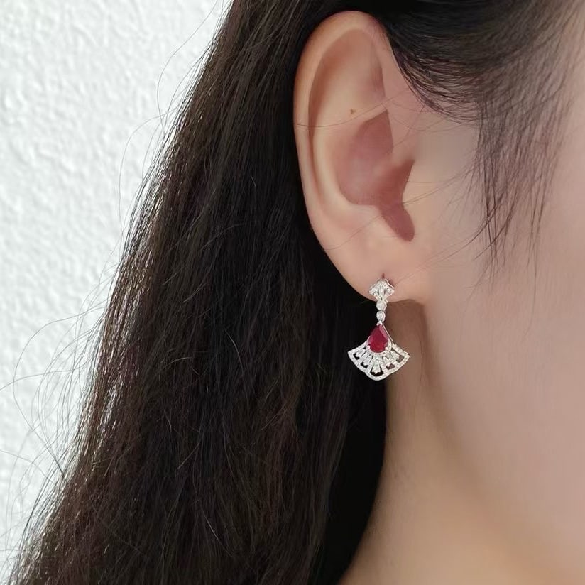 14k Gold 1.04 Ctw Vivid Red Natural Ruby & Diamond Earrings - 3