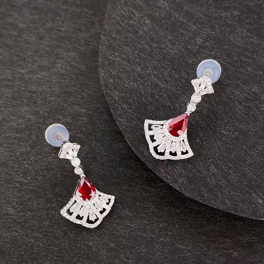 14k Gold 1.04 Ctw Vivid Red Natural Ruby & Diamond Earrings - 4