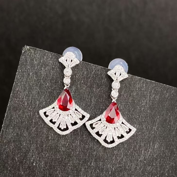 14k Gold 1.04 Ctw Vivid Red Natural Ruby & Diamond Earrings - 5