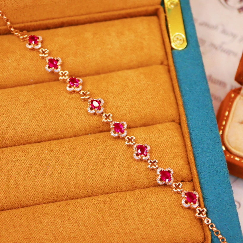 14k Gold 2.33 Ctw Natural Ruby & Diamond Bracelet - 2