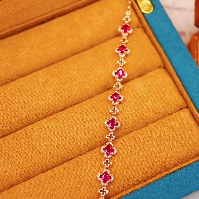 14k Gold 2.33 Ctw Natural Ruby & Diamond Bracelet - 3