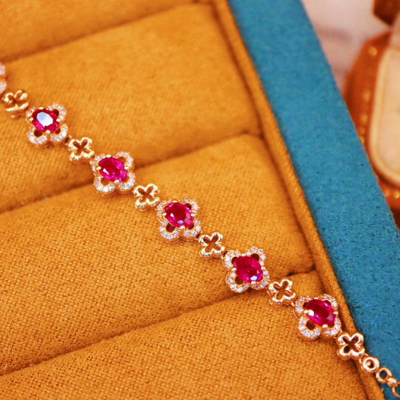 14k Gold 2.33 Ctw Natural Ruby & Diamond Bracelet - 4