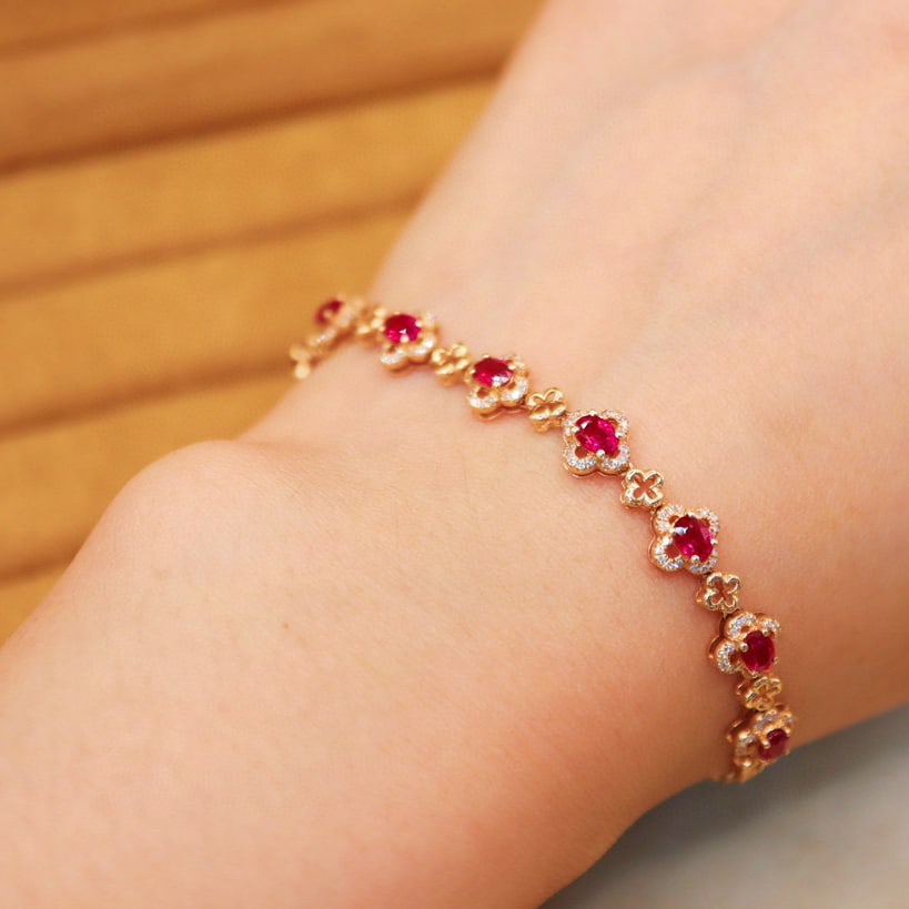 14k Gold 2.33 Ctw Natural Ruby & Diamond Bracelet - 6