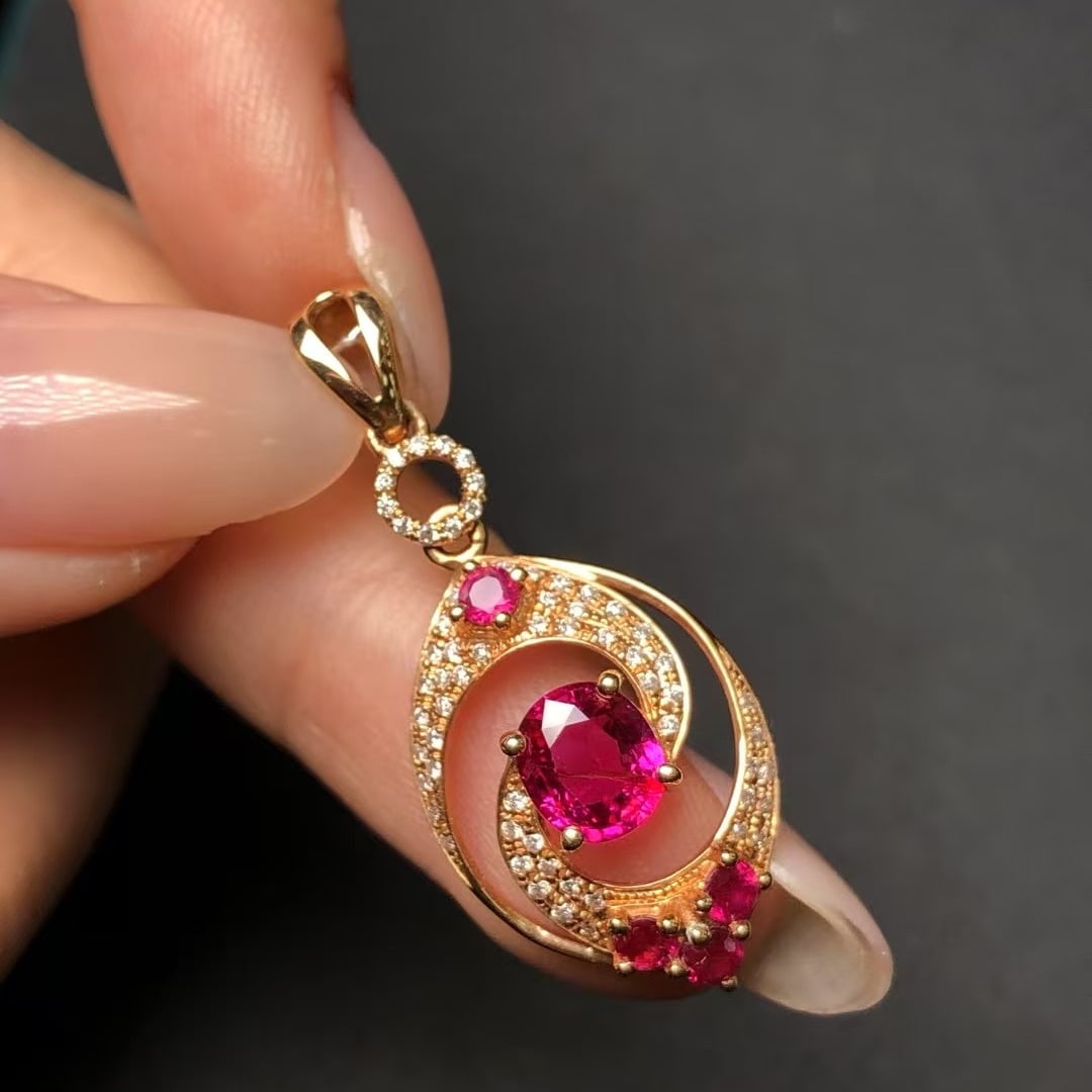 14k Gold 1.13 Ctw Natural Ruby & Diamond Pendant( Without Chain ) - 3