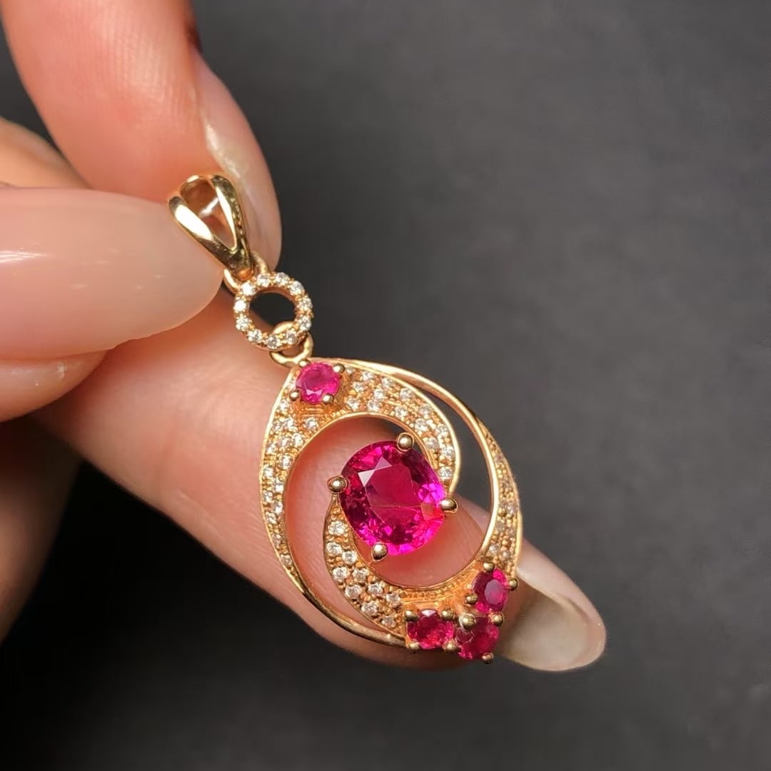 14k Gold 1.13 Ctw Natural Ruby & Diamond Pendant( Without Chain ) - 4