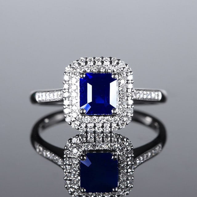 14k Gold 1.39 Ctw Natural Sapphire & Diamond Ring: Ref:230970094 // gold content:14k gold // ring size:7. 25us // // main gemstone:sapphire // shape:octagonal // carat weight:1. 05ct // color:royal blue // treatment:natural // // adjacent gemstone 2