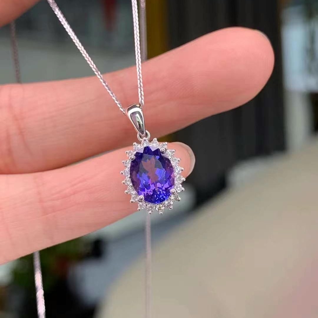 14k Gold 1.82 Ctw Natural Tanzanite & Diamond Pendant( Without Chain ) - 2