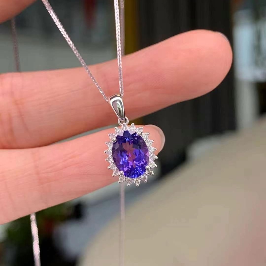 14k Gold 1.82 Ctw Natural Tanzanite & Diamond Pendant( Without Chain ) - 4