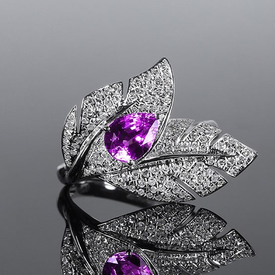 14k Gold 1.56 Ctw Natural Sapphire & Diamond Ring: Ref:230970097 // gold content:14k gold // ring size:7. 25us // // main gemstone:sapphire // shape:pear // carat weight:1. 05ct // color:purple // treatment:natural // // adjacent gemstone 2 : diamond