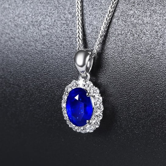 14k Gold 1.21 Ctw Natural Sapphire & Diamond Pendant( Without Chain ) - 2