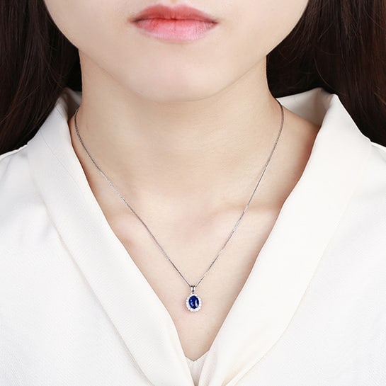 14k Gold 1.21 Ctw Natural Sapphire & Diamond Pendant( Without Chain ) - 5