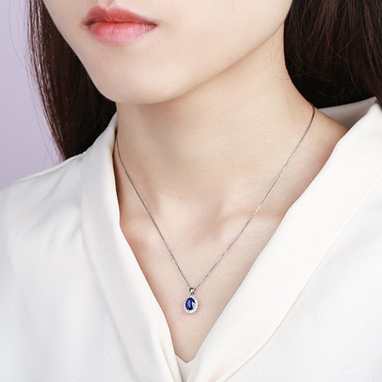 14k Gold 1.21 Ctw Natural Sapphire & Diamond Pendant( Without Chain ) - 6