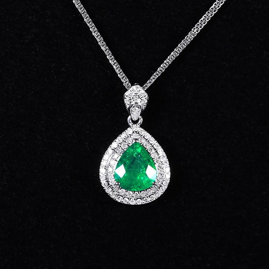 14k Gold 0.82 Ctw Vivid Green Natural Emerald & Diamond Pendant( Without Chain ): Ref:230970027 // gold content:14k gold // main gemstone:emerald // shape:pear // carat weight:0. 63ct // color:vivid green // treatment:natural // // adjacent gemstone 2 : diamond // number of stones: