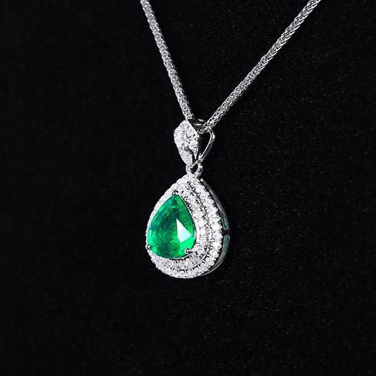 14k Gold 0.82 Ctw Vivid Green Natural Emerald & Diamond Pendant( Without Chain ) - 2