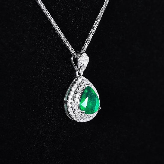 14k Gold 0.82 Ctw Vivid Green Natural Emerald & Diamond Pendant( Without Chain ) - 3