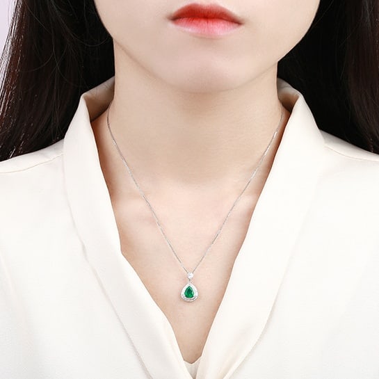 14k Gold 0.82 Ctw Vivid Green Natural Emerald & Diamond Pendant( Without Chain ) - 5