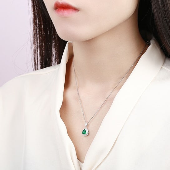 14k Gold 0.82 Ctw Vivid Green Natural Emerald & Diamond Pendant( Without Chain ) - 6