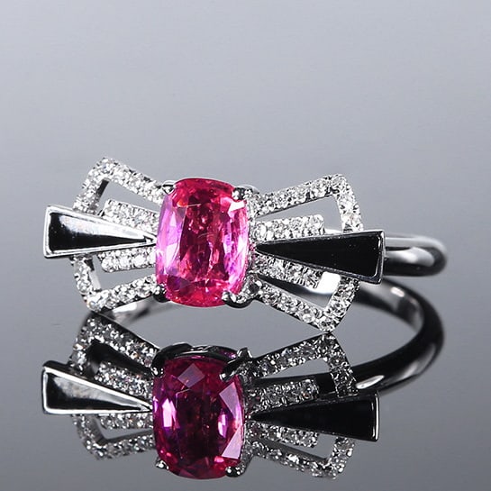 14k Gold 1.21 Ctw Natural Padparadscha Sapphire & Diamond Ring - 2