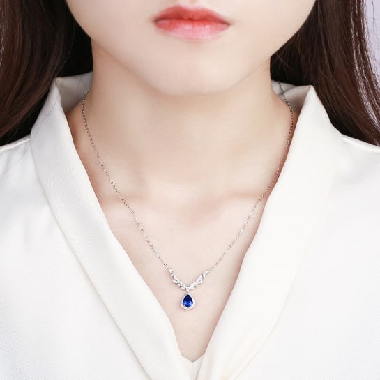 14k Gold 1.44 Ctw Natural Sapphire & Diamond Necklace - 5