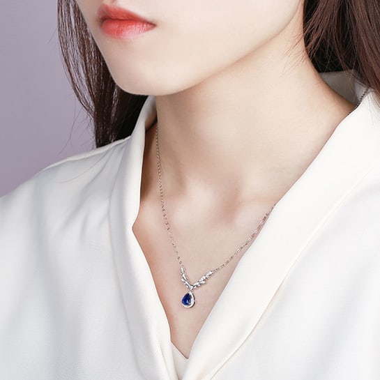 14k Gold 1.44 Ctw Natural Sapphire & Diamond Necklace - 6