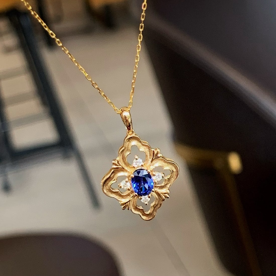 14k Gold 0.65 Ctw Natural Sapphire & Diamond Pendant( Without Chain ) - 4