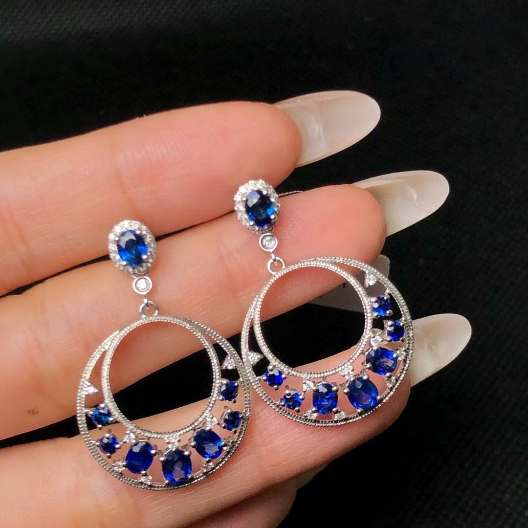 14k Gold 3.03 Ctw Natural Sapphire & Diamond Earrings: Ref:230969229 // gold content:14k gold // main gemstone:sapphire // shape:multiply // carat weight:2. 69ct // color:blue // treatment:natural // // adjacent gemstone 2 : diamond // shape:round //