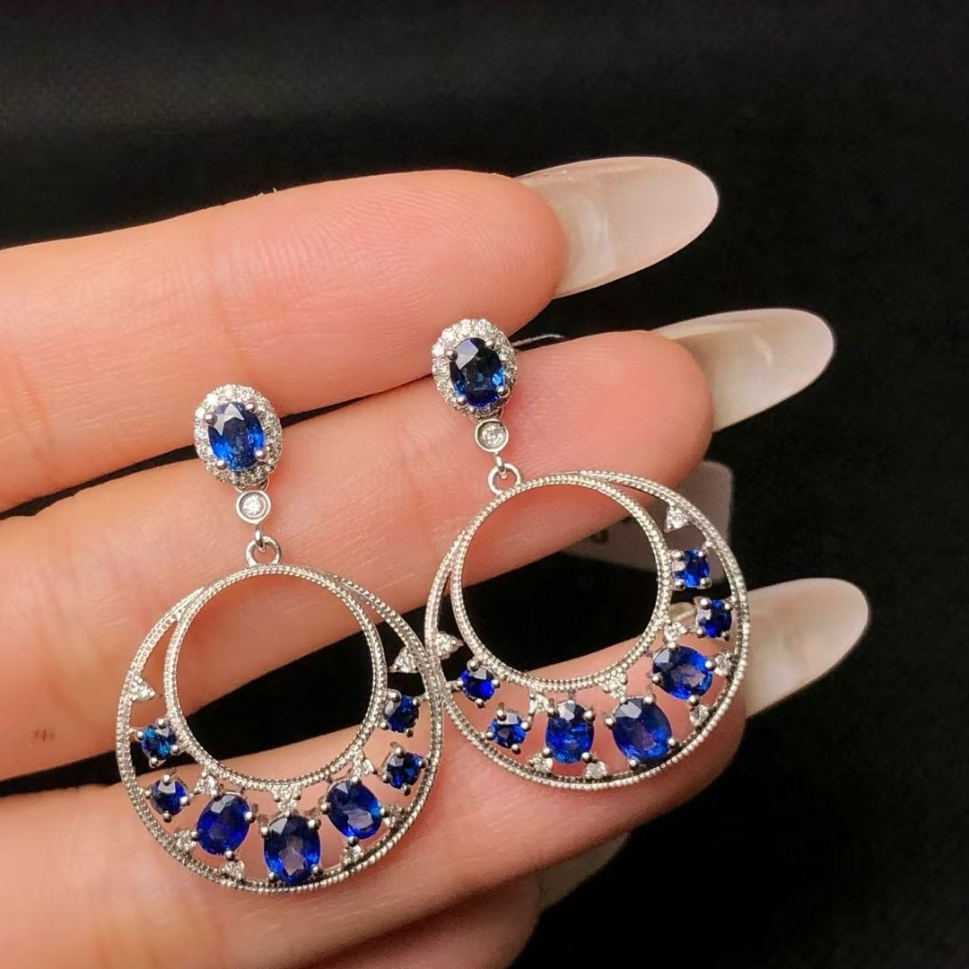 14k Gold 3.03 Ctw Natural Sapphire & Diamond Earrings - 2